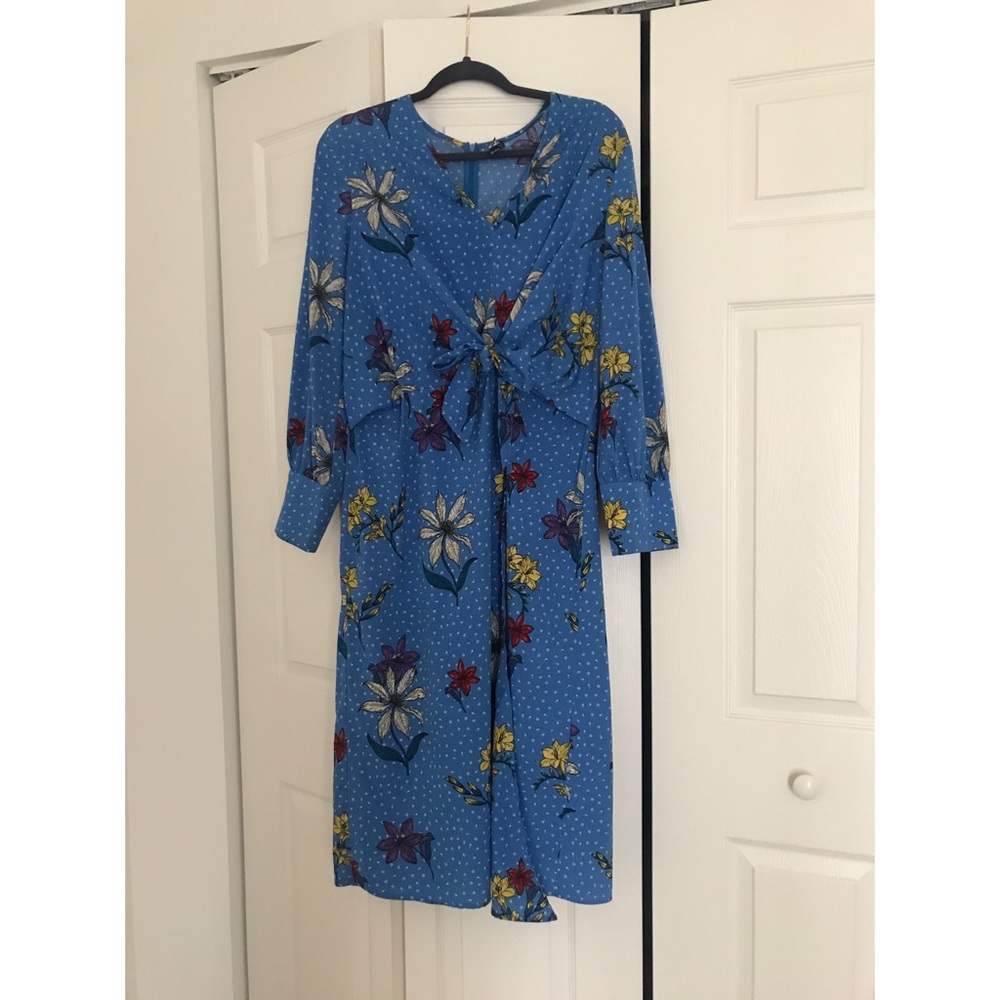 Blue long sleeve Midi floral dress